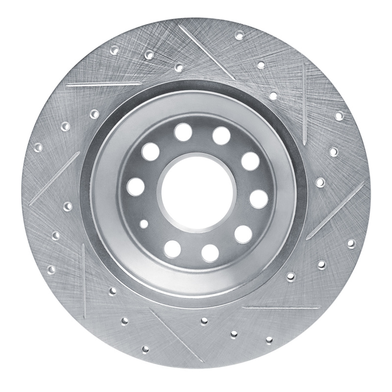 Audi Q3 Brake Rotor (1) - Rear Left - R1 Concepts - Drilled & Slotted - Silver - `16-`25